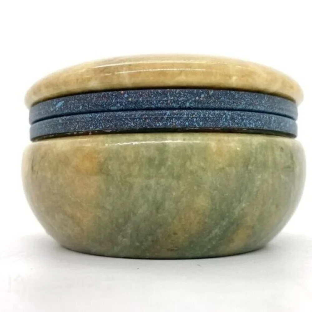 Vintage Italian Genuine Hand Carved Round Alabaster Trinket Box